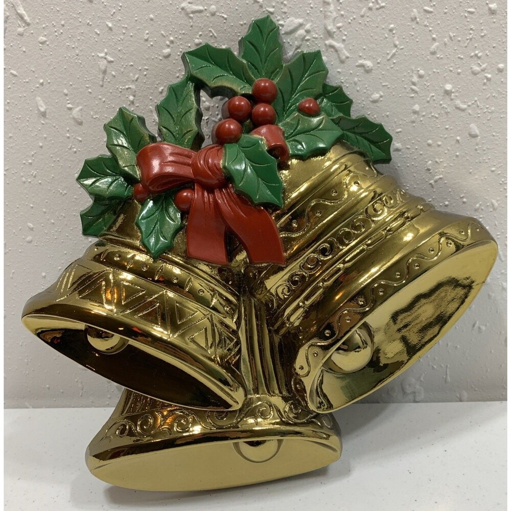 Burwood Products Christmas wall decor gold Bell holly 1991 USA collectible